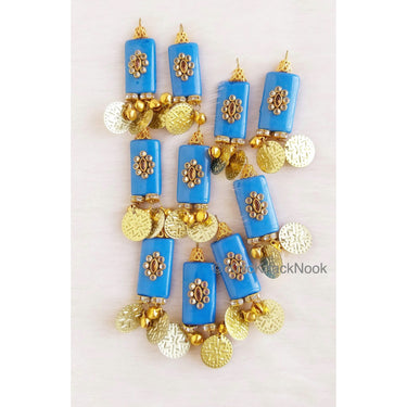 Blue And Gold Beaded Tassels With Gold Coins Latkan, Kundan Beads, Belly Dancing